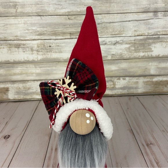 Christmas Plaid Flannel Wood Snowflake Gnome Handmade Holiday Red Home Decor - Picture 6 of 11